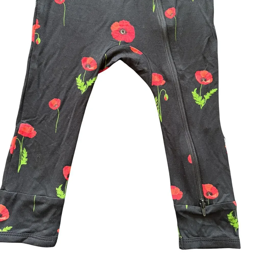 NWOT KYTE Baby Zippered Romper in Midnight Poppies Black Bamboo Size 12 Months